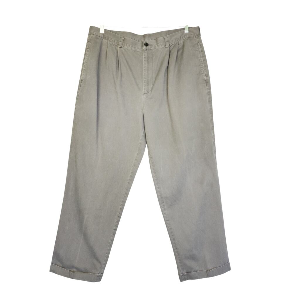 Brooks Brothers Mens 346 Pleat Front Chino Pants Size 40‎ X 32 Taupe Gray Cotton